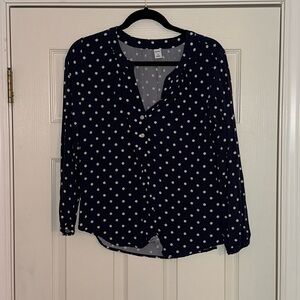 Old Navy Navy Long Sleeve Polka Dot Blouse